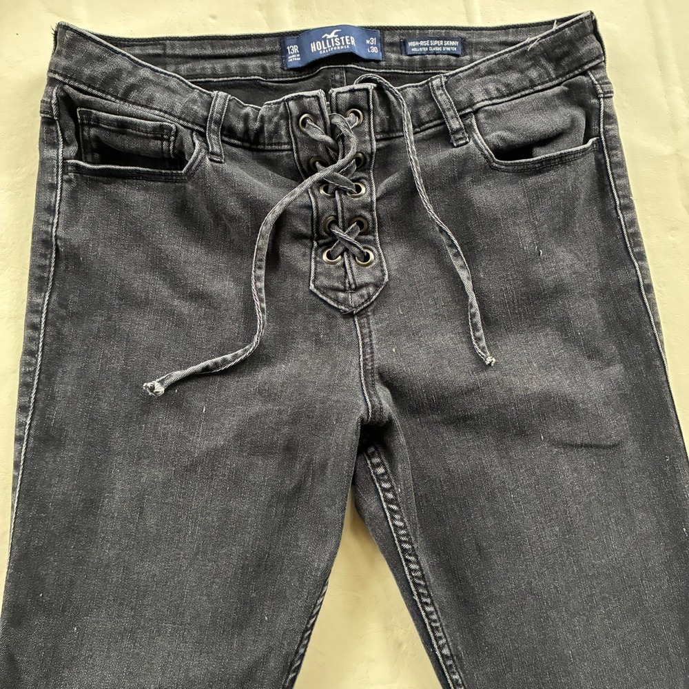 Hollister Womens High Rise Super Skinny Jeans Black Lace Up Raw Hem 13R W31 L30